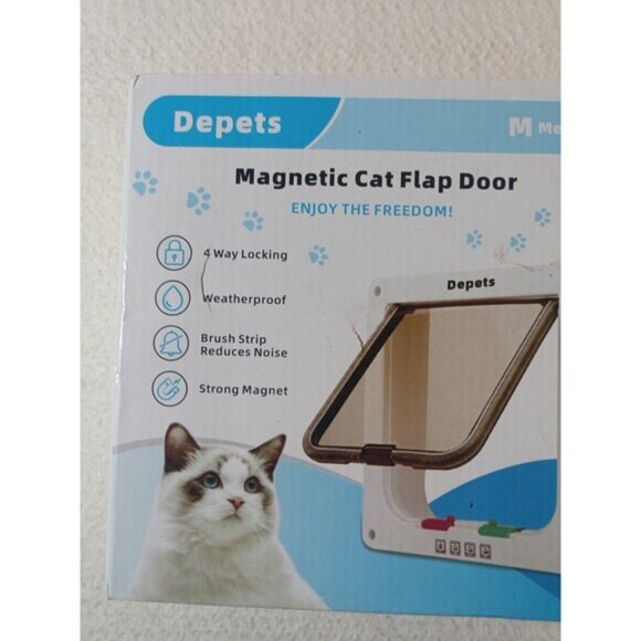 Depets Magnetic Cat Flap Door Medium White 4-Way Locking Weatherproof Pet Entry - Picture 2 of 9